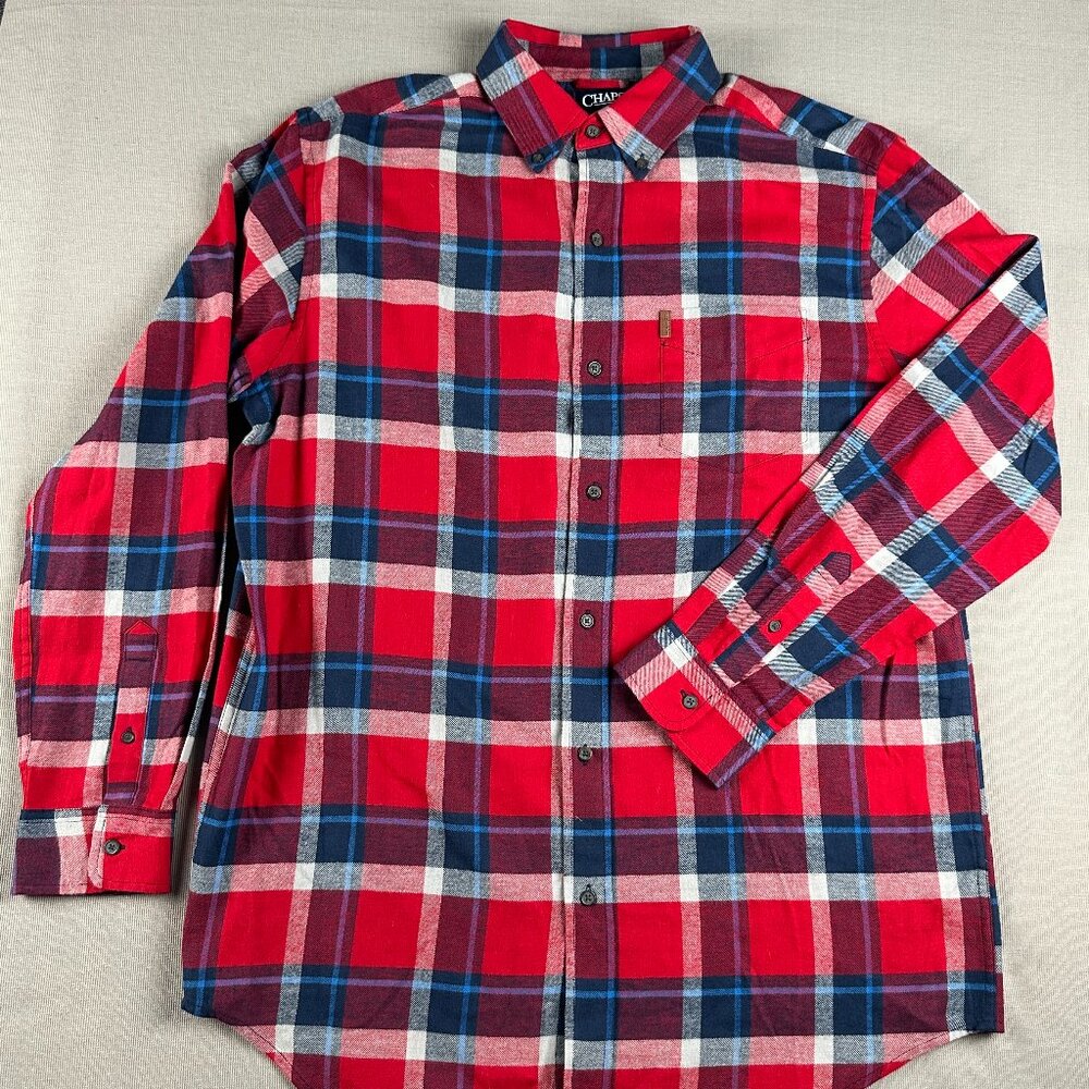 Chaps Shirt Men's Large Red Plaid Performance Flannel Button Up Long Sleeves LT
